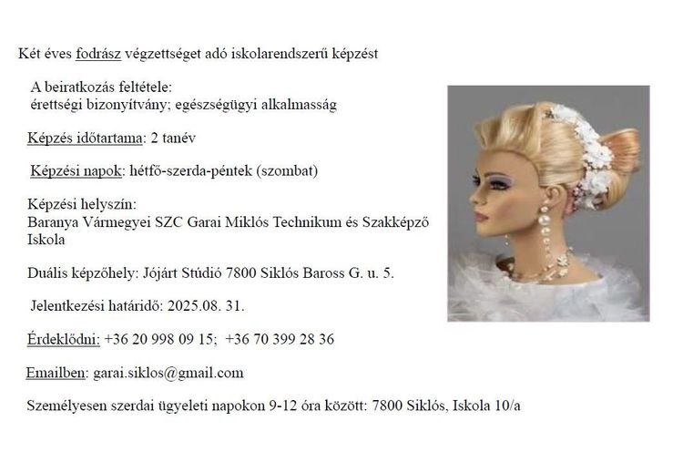 Fodrász felnőttképzés a Garaiban