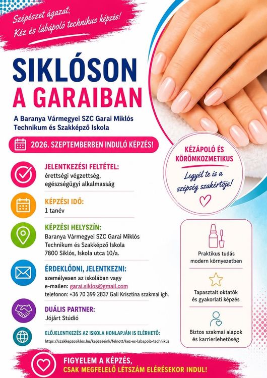 Kézápoló és körömkozmetikus képzés indul a Garaiban