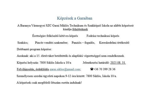 Tanulj felnőttképzésben a Garaiban