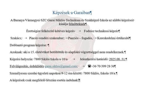 Tanulj felnőttképzésben a Garaiban